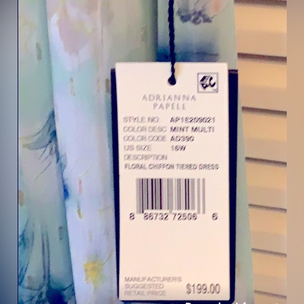NWT Adrianna Papell Dress, floral Chiffon Maxi 16W aqua, teal, white long sleeve - Picture 7 of 9